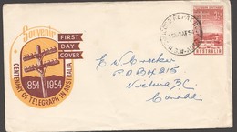 1954  Centenary Of Telegraph In Australia - Royal Cachet - To Canada - Premiers Jours (FDC)