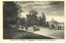 2288 " SALUTI DA TORINO- PASSEGGIATA AL VALENTINO E MONTE CAPUCCINI- FIAT PRIMI '900  " CART. POST. AN. ORIG. NON SPED. - Parken & Tuinen