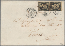 Frankreich: 1849, JANUARY DATE, 20c. Black On Yellow Paper, Vertical Pair, Fresh Colour And Close To - Briefe U. Dokumente