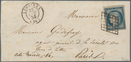 Frankreich: 1850, Ceres 25c. Blue, Fresh Colour And Full To Huge Margins, Single Franking On Letters - Briefe U. Dokumente