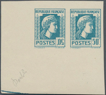 Frankreich: 1944, Definitives "Marianne", Not Issued, Imperforate Essay 50fr. Turquoise As Horizonta - Lettres & Documents