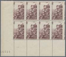 Frankreich: 1946, Landscapes 15fr. Brownish-purple ‚Rocamadour‘ Block Of Eight From Lower Left Corne - Lettres & Documents