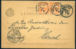 VERSEC 1901. 4f-es Díjjegyes Lap, 2*3f Kiegészítéssel Svájcba Küldve  /  1901 4f Stationery Card 2*3f Uprated To Switzer - Gebruikt