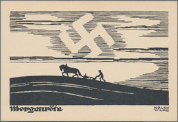 Ansichtskarten: Propaganda: K. ALEX WILKE. "Morgenröte". Hakenkreuz über Pflügendem Bauern. Kunstver - Partis Politiques & élections