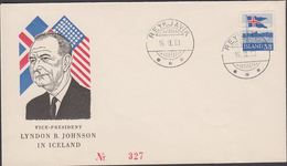 1958. Flag. 3,50 Kr. REYKJAVIK 16. IX. 63. VICE-PRESIDENT LYNDON B. JOHNSON IN ICELAN... (Michel 327) - JF310164 - Lettres & Documents
