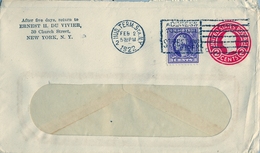 1922 ESTADOS UNIDOS , SOBRE ENTERO POSTAL CIRCULADO , NEW YORK  , FR. COMPLEMENTARIO - 1921-40