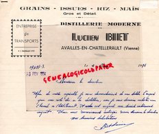 86- AVAILLES EN CHATELLERAULT- RARE FACTURE LUCIEN BIET -DISTILLERIE MODERNE-GRAINS ISSUES RIZ-MAIS-1954 - Agriculture