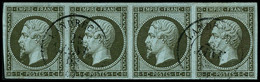 Oblit. N°11 1c Olive, Bande De 4 Obl Càd - TB - 1853-1860 Napoleon III