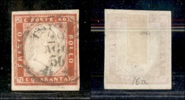 ANTICHI STATI - SARDEGNA - 1855 - 40 Cent (16a - Vermiglio) Usato A Torino Il 29.8.56 - Andere & Zonder Classificatie