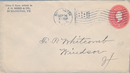 1901 , ESTADOS UNIDOS , SOBRE ENTERO POSTAL CIRCULADO , BURLINGTON - WINDSOR , LLEGADA - 1901-20