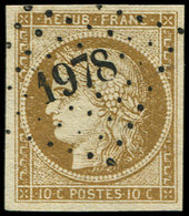 EMISSION DE 1849 - 1b   10c. Bistre VERDATRE, Obl. PC 1978, Superbe - 1849-1850 Ceres