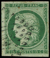 EMISSION DE 1849 - 2b   15c. Vert FONCE, Obl. Losange DS2, Belle Nuance, TB/TTB - 1849-1850 Ceres