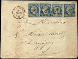 Let EMISSION DE 1849 - 4    25c. Bleu, 4 Ex. (dont 1 Défx), Obl. PC 1789 S. Env., Càd T15 LE LUC-EN-PROVENCE 1/2/53, TB - 1849-1850 Ceres