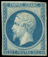 * EMPIRE NON DENTELE - 14Ba 20c. Bleu S. Vert, T II, Timbre RR Neuf, TB. Br - 1853-1860 Napoléon III.