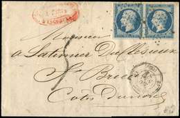 Let EMPIRE NON DENTELE - 15   25c. Bleu, PAIRE Obl. ETOILE Muette S. LAC, Càd PARIS 24/5/54, TB, Cote Maury - 1853-1860 Napoléon III.