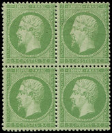 ** EMPIRE DENTELE - 20    5c. Vert, BLOC De 4, 2 Ex. *, Centrage Courant, TB - 1862 Napoléon III.