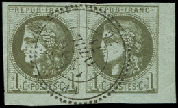 EMISSION DE BORDEAUX - 39A   1c. Olive, R I, PAIRE Obl. Càd T24 BERNAUILLE, Cdf, Superbe - 1870 Ausgabe Bordeaux