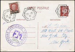 Let Poste Aérienne Militaire -  3 : 1f.50 Brun-rouge Sur CP Entier 1f20 Obl. BATIMENT DE LIGNE RICHELIEU 22/12/42 Avec C - Militärische Luftpost