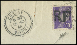 TIMBRES DE LIBERATION - CURZAY 1 : 60c. Violet Obl. 13/10/44 Sur Fragment, TB - Befreiung