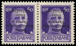 * Spécialités Diverses - BASE NAVALE ITALIENNE 11c : 50c. Violet, Surcharge RENVERSEE, PAIRE, Un Ex. Sans T à Fascista,  - Sonstige & Ohne Zuordnung