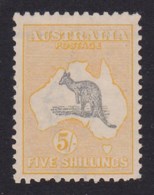 Australia 1918 Kangaroo 5/- Grey & Yellow 3rd Watermark MH - Listed Variety. - Mint Stamps