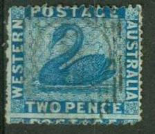 Australie Occidentale, WA 1861, Yv. 10, Dent. Fine 14,5x15,5 - Black Swan Cygne - Gebruikt