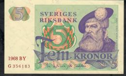 SWEDEN P51a 5 KRONOR 1968 #BY  UNC. - Suède