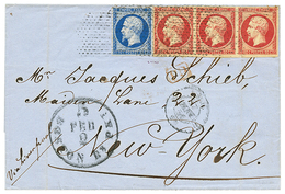 1856 Bande 3 Du 80c(n°17) TTB Margée + 20c(n°14) TB Margé Obl. POINTILLES FINS Sur Lettre Pour NEW-YORK (USA). Légère Tr - 1853-1860 Napoleon III