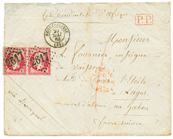 "1F60 Pour LAGOS" : 1864 Paire 80c(n°24) Obl. GC 2617 + NEGREPELISSE Sur Env (double Port) Pour LAGOS. Destination RARE. - 1863-1870 Napoleon III Gelauwerd