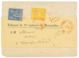 1883 15c + 25c SAGE Obl. Cachet Rouge ART. D' ARGENT MONTPELLIERsur IMPRIME RECOMMANDE Local. TTB. - Andere & Zonder Classificatie