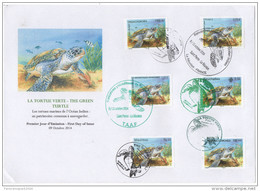 FDC La Tortue Verte Green Turtle Schildkröte 2014 Joint Issue Faune Fauna Madagascar Seychelles France Comores - Andere & Zonder Classificatie