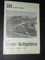 Rare Ancien Document SBB Bahnhof Baden, Sommer-Ausflugsfahrten 1958, Horaires Tarifs Train, Allemagne - Europa