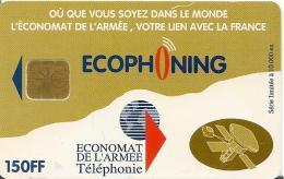 CARTE°-PUCE-MILITAIRE- ECOPHONING-SFOR 4-150FF-V° SATELLITE-MARRON CLAIR-10000ex-TBE - - Military Phonecards