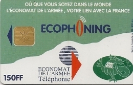 CARTE-PUCE-MILITAIRE- ECOPHONING-SFOR 2-150FF-V° SALAMANDRE-VERTE-10000Ex-TBE - - Military Phonecards