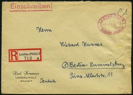 ALL. BES. GEBÜHR BEZAHLT LANDAU (PFALZ), 2.8.46, Roter Ellipsenstempel Gebühr Bezahlt, Handschriftlich 84 Pf., Auf Einsc - Sonstige & Ohne Zuordnung