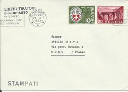 396,397, Insigne CAS, Chemin De Fer Lötschberg, Obl. Décalée Chiasso 22.IV.1963, Raison Sociale Stampati - Frankiermaschinen (FraMA)