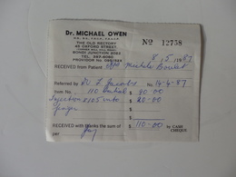 Facture Du Docteur Mickael Owen 45, Oxford Street Bondi Junction 2022 Australia. - Australie