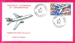 ENVELOPPE AVIATION PREMIER JOUR NOUMEA PREMIERE LIAISON NOUMEA PARIS PAR DC 10 26-5-1973 - Lettres & Documents