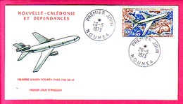 ENVELOPPE AVIATION PREMIER JOUR NOUMEA PREMIERE LIAISON NOUMEA PARIS PAR DC 10 26-5-1973 - Covers & Documents