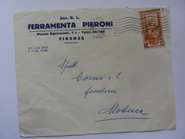 Busta Viaggiata Pubblicitaria "FERRAMENTA PIERONI Soc. R.L. Firenze" 1953 - Lettres & Documents