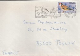 ANDORRE YT 343 SEUL SUR LETTRE ANDORRA LA VELLA 3/3/86 POUR TOULON - Covers & Documents