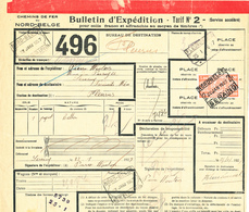 557/28 - Lettre De Voiture Affranchie TP Chemins De Fer 1927 - 2  Cachets Différents Gare NORD BELGE SERAING - Nord Belge