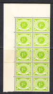 Ireland 1940 Postage Due, Mint No Hinge, Corner Block Of 10, Sc#  ,SG D14 - Segnatasse