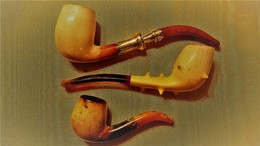 PIPES AMBRE & ECUME -LOT DE 3 / Deluxe Hand Carved  Ornate Stem Meerschaum Pipes - Meerschaum Pipes