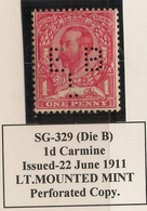 GB 1911 1d Carmine Perfin KGV SG 329 HM #AVF12 - Unused Stamps