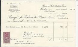 DOCUMENT BOURSIER 1934 AVEC TIMBRE FISCAL CONTRACT NOTE A 1 S - Revenue Stamps