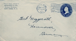 1911 , ESTADOS UNIDOS ,  SOBRE ENTERO POSTAL , NEW YORK - HANNOVER - 1901-20