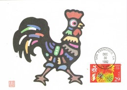 31657. Tarjeta Maxima SAN FRANCISCO (California) 1992. Year Of The ROOSTER. Chinese New Year - Maximum Cards