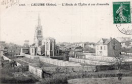 CPA   69   CALUIRE---L'ABSIDE DE L'EGLISE ET VUE D'ENSEMBLE---1908 - Caluire Et Cuire