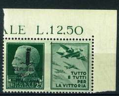 VARIETA' - REPUBBLICA  SOOIALE ITALIANA SASS. 27 K - NUOVO MNH**  - PROPAGANDA DI GUERRA ADF - Propagande De Guerre